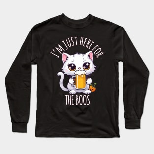 Kawaii Halloween Oktoberfest Cat - I'm Just Here for the Boos Long Sleeve T-Shirt